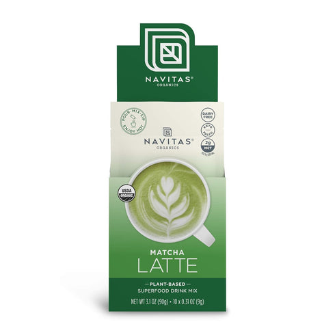 Navitas Organics Matcha Latte, 10 Single Serve Pouches, 10 Servings Organic, Non-GMO,