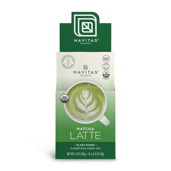 Navitas Organics Matcha Latte, 10 Single Serve Pouches, 10 Servings Organic, Non-GMO,