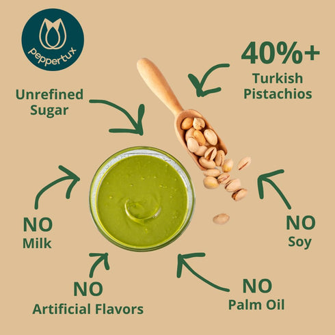 (7 oz) Peppertux Pistachio Butter Spread Vegan, Gluten-Free, High-Protein Nut Butter for Desserts, Ice Cream, Cookies