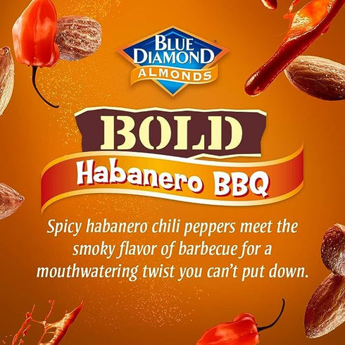1.5 12 Pack Blue Diamond Almonds, BOLD Flavored Habanero BBQ On-The-Go Snack Nuts Perfect for Road Trips, Lunches, Kids