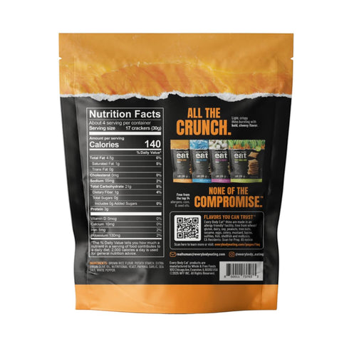 (Pack 6), 4 oz Every Body Eat Gluten Free Crackers, Cheese-Less Vegan Snacks, Dairy Free Cheddar Style Snack Crackers