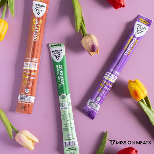 100% 30 1oz (24ct) Mission Meats Beef Sticks Grass Fed & Pasture Raised, Sugar Free, Individually Wrapped Healthy