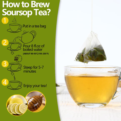 60 100% Premium Soursop Tea Bags, Made with Natural Graviola Leaves, Hoja Guanabana Tea, No Additives & Caffeine Free.