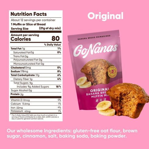 4pk GoNanas Original Oat Flour Banana Bread Mix, Suitable for Plant Based Vegan Diets, Gluten Free Dairy Free Snacks