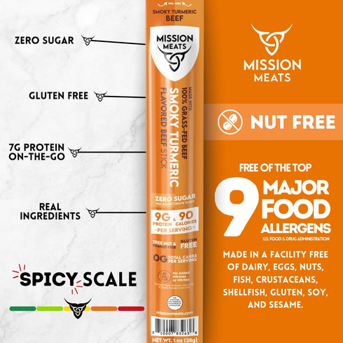 100% 30 1oz (12ct) Mission Meats Beef Sticks Grass Fed & Pasture Raised, Sugar Free, Individually Wrapped Healthy