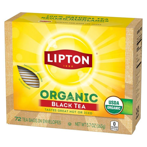 360 (72ct Pack 5) Lipton Organic Black Tea Bags, Hot or Iced Caffeine Tea, Total Bags