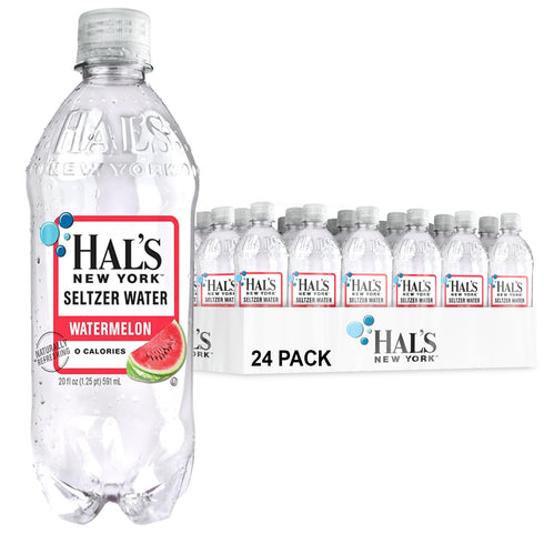 Hal's New York Seltzer Water, Watermelon Sparkling Water, 20 Fl Oz Bottles (Pack of 24)