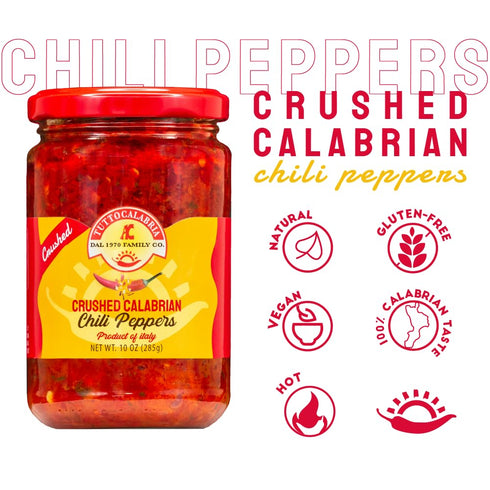 10oz (285g), TUTTOCALABRIA, Crushed Calabrian Chili Peppers, Spicy Condiment with Calabrian Chili Peppers, Extra Virgin