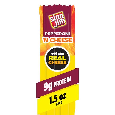 Slim Jim Beef 'N Cheese Smoked Meat Sticks, Pepperoni Flavor, 10g Protein