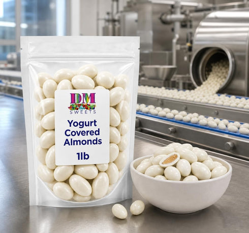 DM Sweets 1 lb Yogurt Covered Almonds - of White Sweet Yogurt Dipped Fresh Almonds