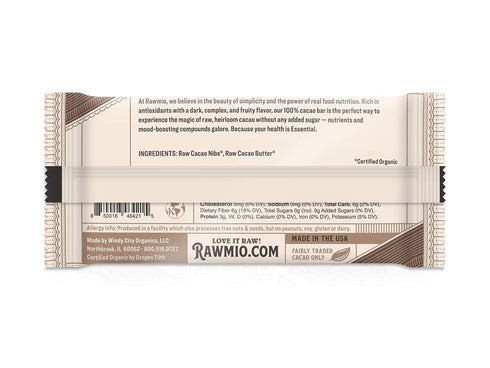 100% 1.1 oz. Rawmio Essential Dark Chocolate Bar - Organic, Raw, Gluten-Free, Cacao (Sugar Free)