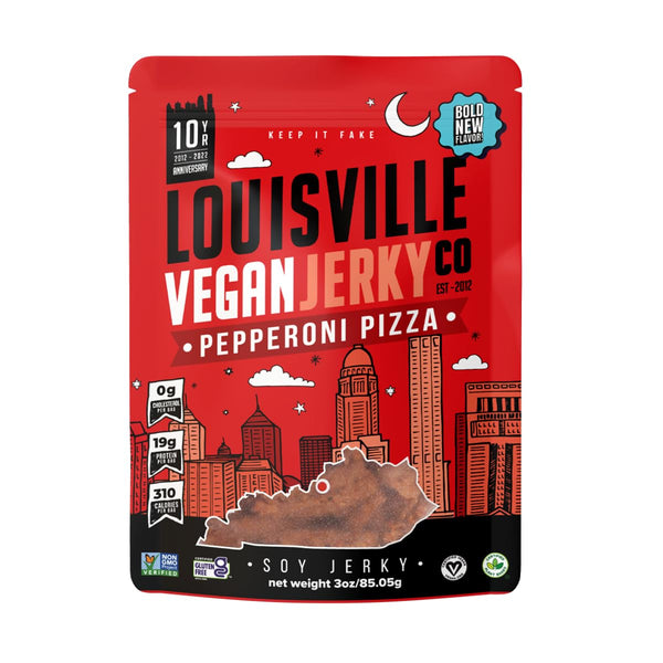 Louisville Vegan Jerky – Pepperoni Pizza, Vegan and Vegetarian Friendly Meat, Gluten-Free High Protein Snacks
