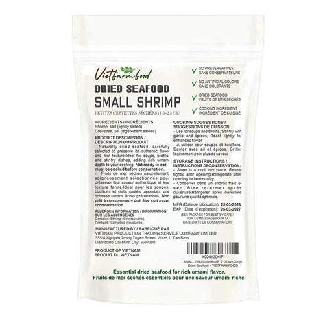 7.05 Oz (200g) SMALL DRIED SHRIMP VIETFARMFOOD: Savory Seafood Flavor Ready to Use for Cooking, Broth, or Relish