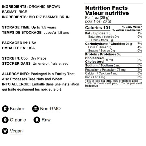 8 Food to Live - Organic Brown Basmati Rice, Pounds Non-GMO, Whole Grain, Long-Grain Rice Variety, Fragrant, Kosher