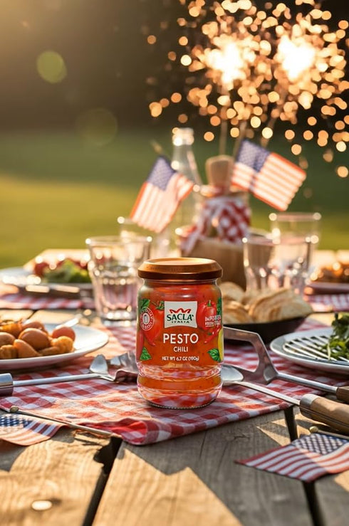 6.7 oz SACLA Chili Pesto | Hot & Spicy Italian Pesto Sauce with Red Chili Peppers & Tomatoes | Jar Non-GMO, Vegetarian