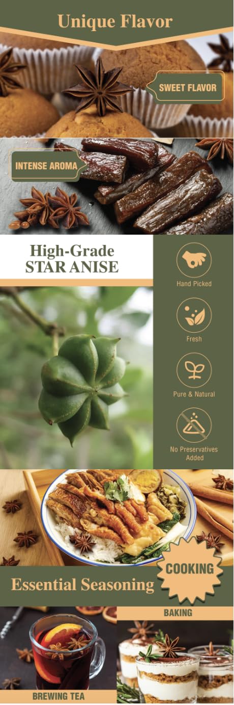 Kah's Journey Star Anise - Whole Star Anise Pods, 16oz, Chinese Spice for Cooking, Baking, or Brewing Tea