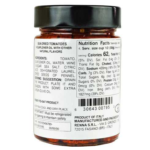 (10.58 oz), Renna Premium Italian Sun-Dried Tomatoes in Oil Authentic Culinary Excellence from Italy, Experience the