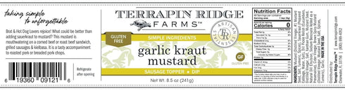 8.5 Oz Terrapin Ridge Farms Garlic Kraut Mustard Bold and Tangy Gourmet Mustard for Sandwiches, Brats, and More Jar