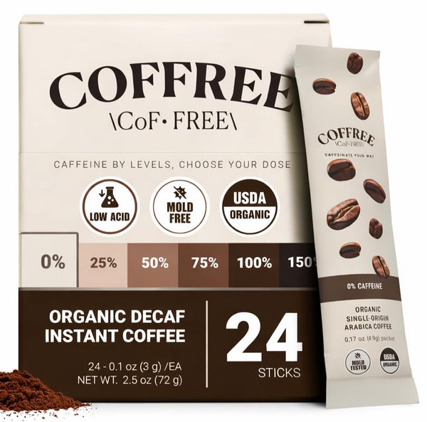 COFFREE Organic Instant Coffee Packets - 0% Decaf Convenient Coffee Sticks, Mold