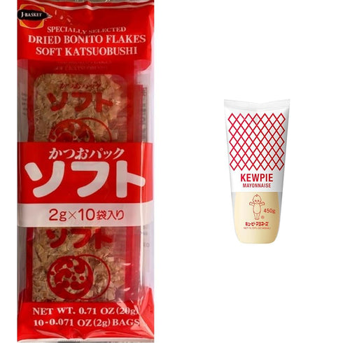J-BASKET Katsuo Bushi Soft Dried Bonito Flakes 10ct with KEWPIE Japanese Mayonnaise 450g