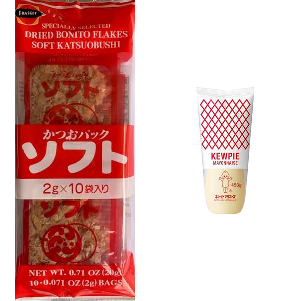 J-BASKET Katsuo Bushi Soft Dried Bonito Flakes 10ct with KEWPIE Japanese Mayonnaise 450g