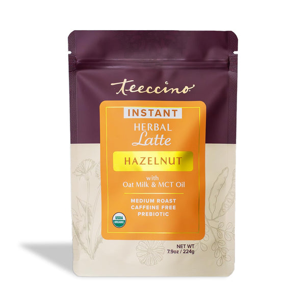 Teeccino Organic Instant Hazelnut Herbal Latte 14 Servings Creamy Oat & Coconut