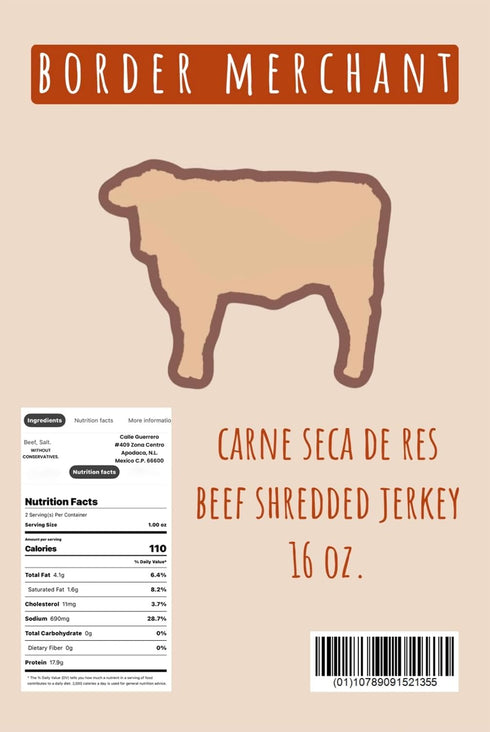 border merchant 16 oz Machacado Carne Seca De Res Beef Machaca Shredded Jerky