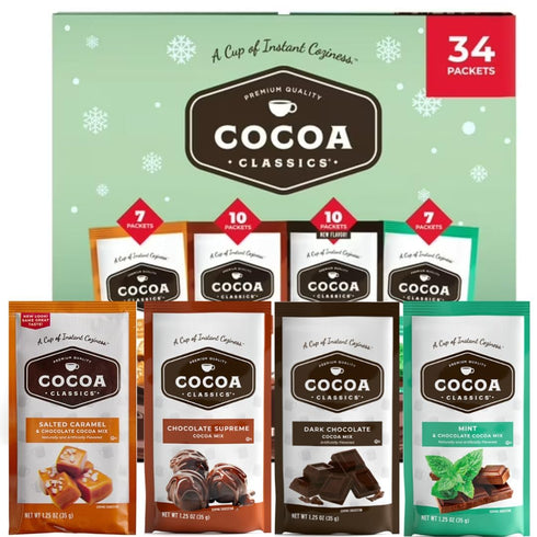 Generic Pack, 34 Count, Packets Cocoa Classics Premium Instant Hot Cocoa Variety Salted Caramel, Chocolate Supreme