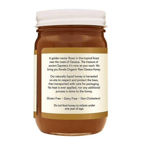 16 oz Kevala Organic Raw Oaxaca Honey - Natural Sweetener for Meals and Drinks with no Pesticides, Pure and Unprocessed