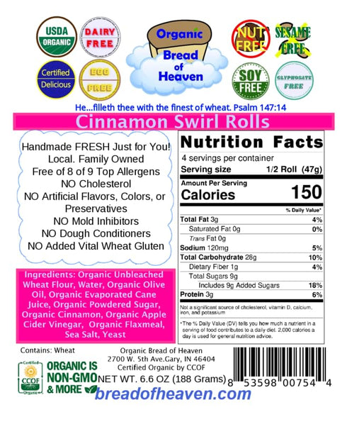 Organic Bread of Heaven 2 2 ~ Cinnamon Rolls - pkg of ~ USDA Organic