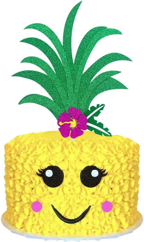 Palksky Glitter Big Pineapple Cake Topper Set, Tropical Hawaiian Aloha Luau Themed Party Decoration (6.8x5.8inch)