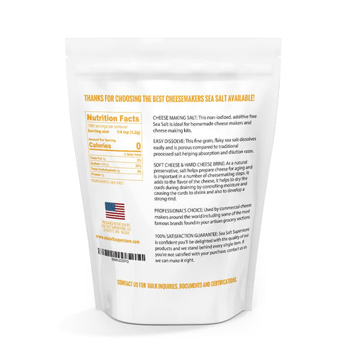 5 lb Fine Sea Salt for Homemade Cheese Making, Gluten-Free and Non-Iodized Kosher Cheese Kit Essential Salt, Bag