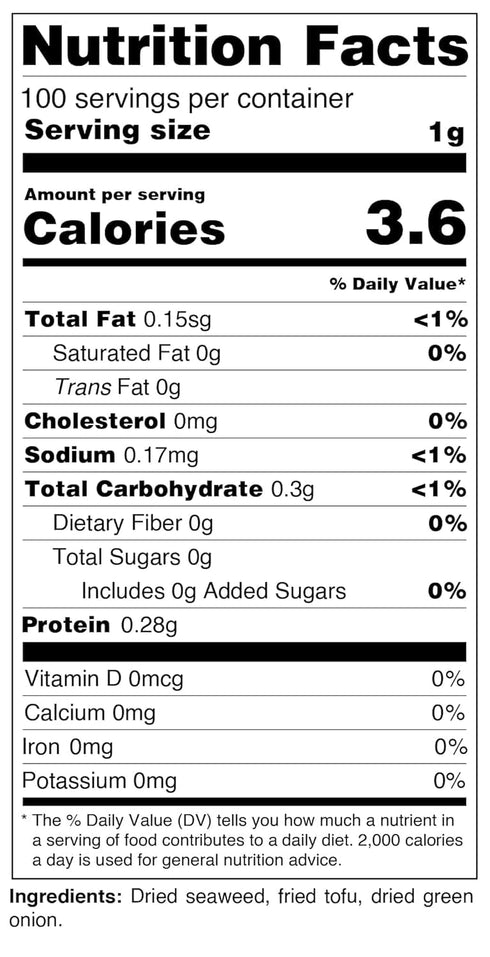 Japanese Miso Soup Ingredients 3.52oz (100g) Each No.1 + No.4 (Wakame, Wheat Gluten, Spinach, Tofu, Green Onion) 200