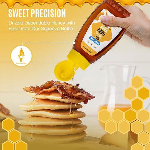 16 oz. 100% Dependable Food Raw Honey - Squeeze Bottle - Pure, Raw, All Natural, Wildflower Honey - Hive to Bottle