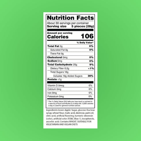 1.75 oz (Pack 6), 1985, Packs Sour Power Green Apple Candy Straws, of Vegan Sour Green Apple Straws Since Soft Chewy