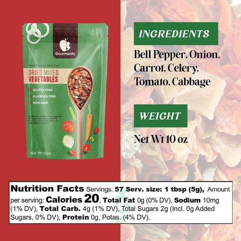 10oz Tasty Vegetable Soup Blend, Dehydrated Vegetables for Ramen Toppings, Stews, and Emergency Food, Bulk Resealable