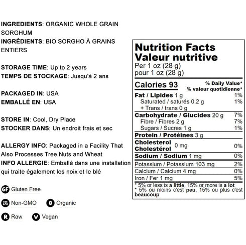 6 Food to Live Gluten Free Organic Whole Grain Sorghum, Pounds Non-GMO White Groats. Raw Milo Seeds. Vegan, Bulk