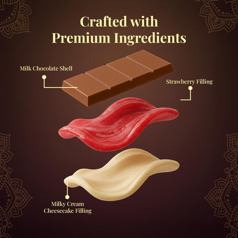 95g (3.35 oz) ChocCart Dubai Chocolate Premium Milk Chocolate Bar with Cheesecake & Strawberry Cream Filling, Gourmet