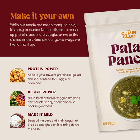 5-Minute Pack 5 The Cumin Club Ready to Eat Indian Meal Palak Paneer - Authentic & Flavorful Indian Meal, Ready to Eat