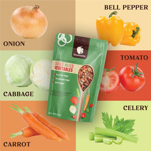 10oz Tasty Vegetable Soup Blend, Dehydrated Vegetables for Ramen Toppings, Stews, and Emergency Food, Bulk Resealable