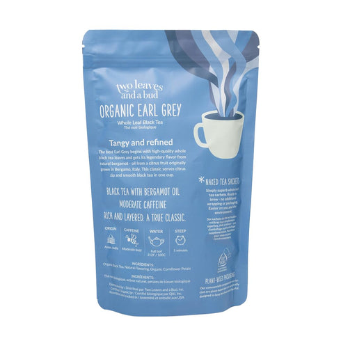 50 50 Count (Pack 1) Two Leaves and a Bud Organic Earl Grey - Naked Tea Sachets - Whole Leaf Black Tea in Eco-Friendly
