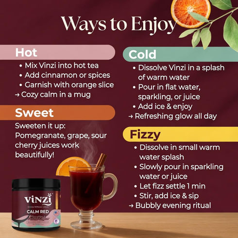 8oz (20 Vinzi Non-Alcoholic Calm Drink Mix Wine Alternative Ritual with Ashwagandha, L-Theanine & Vitamins, Zero