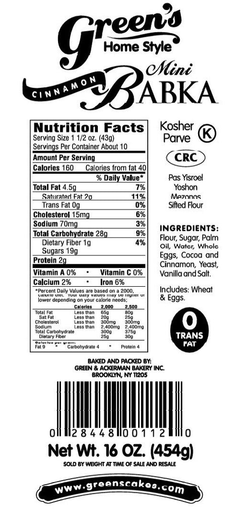 16 oz. Green's Bakery Mini Kosher Cinnamon Babka