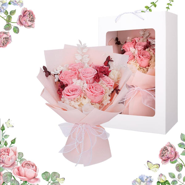 NIUBILITY Preserved Flowers Bouquet, Pink Rose Flowers Gift for Valentine's Day, Mother's Day,