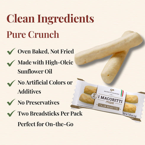 0.49 oz, Pack 50 I Macoritti MAXI Breadsticks | Dip & Bread Sticks Snacks - Authentic Italian bread Snack, Grab-and-Go