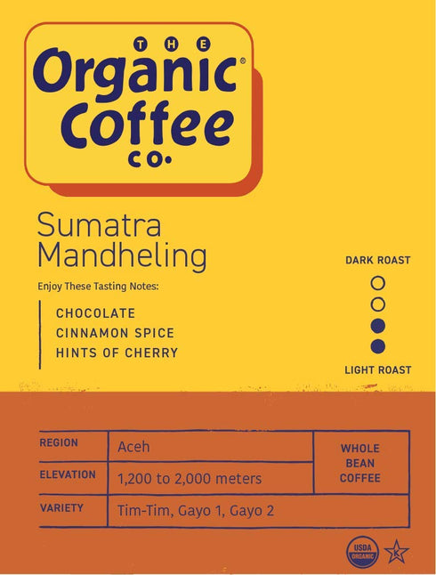 2LB (32 The Organic Coffee Co. Sumatra Mandheling Whole Bean Coffee Ounce) Medium Light Roast USDA Organic