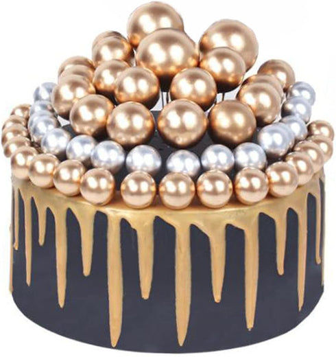 16pcs Ball Shaped Cake Topper Set, Pearl Ball DIY Cake Insert Topper for Party Birthday Baby Shower