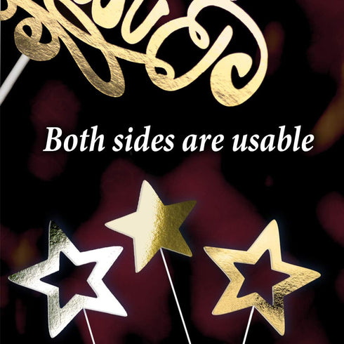 Blue Happy Birthday Cake Topper with 5 Double Sided Silver-Gold Stars