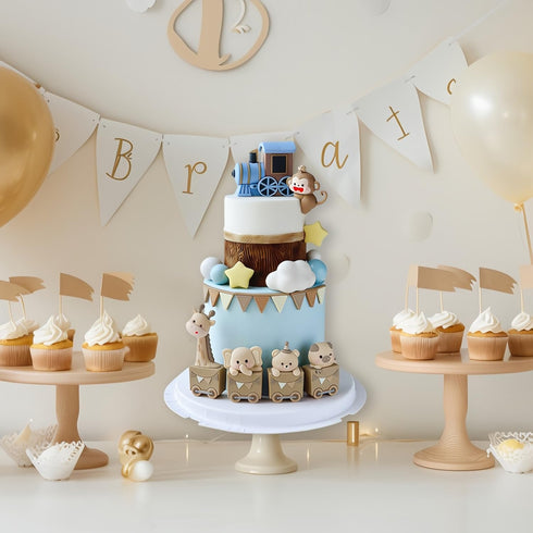 Foofluckii 24-Piece Set Animal Train Cake Decoration with Giraffe, Elephant, Pig, Bear, and Monkey - Themed Cake