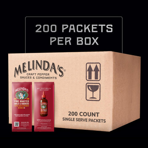Packets 200 Count (.42 Oz Packets Packets 8 Melindas Fire Roasted Garlic & Habanero Hot Sauce - Each) - Hot Sauce